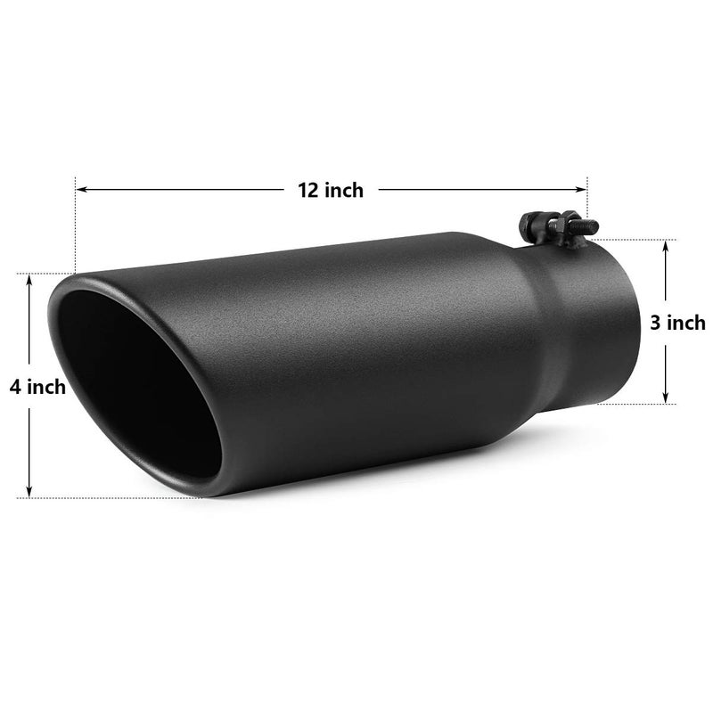 A-KARCK Exhaust Tip 3 Inch Inlet, 3" Inlet 4" Outlet 12" Long Black Coated Finish Muffler Tip For Truck Tailpipe, Stainless Steel Rolled Edge - Image 2